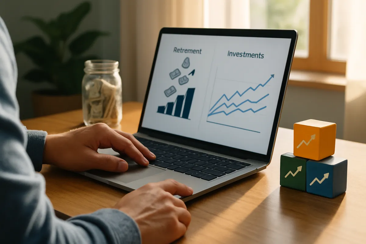 A person choosing index fund investments on a laptop after money lands in a retirement account